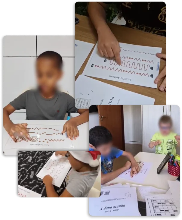 Crianças usando os materiais do Método BNCC+ em sala de aula